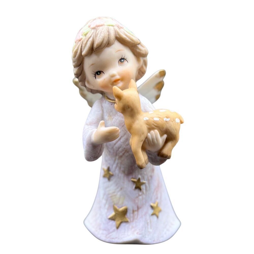 Lefton China 1987 Angel Holding Baby Deer Vintage Collectible